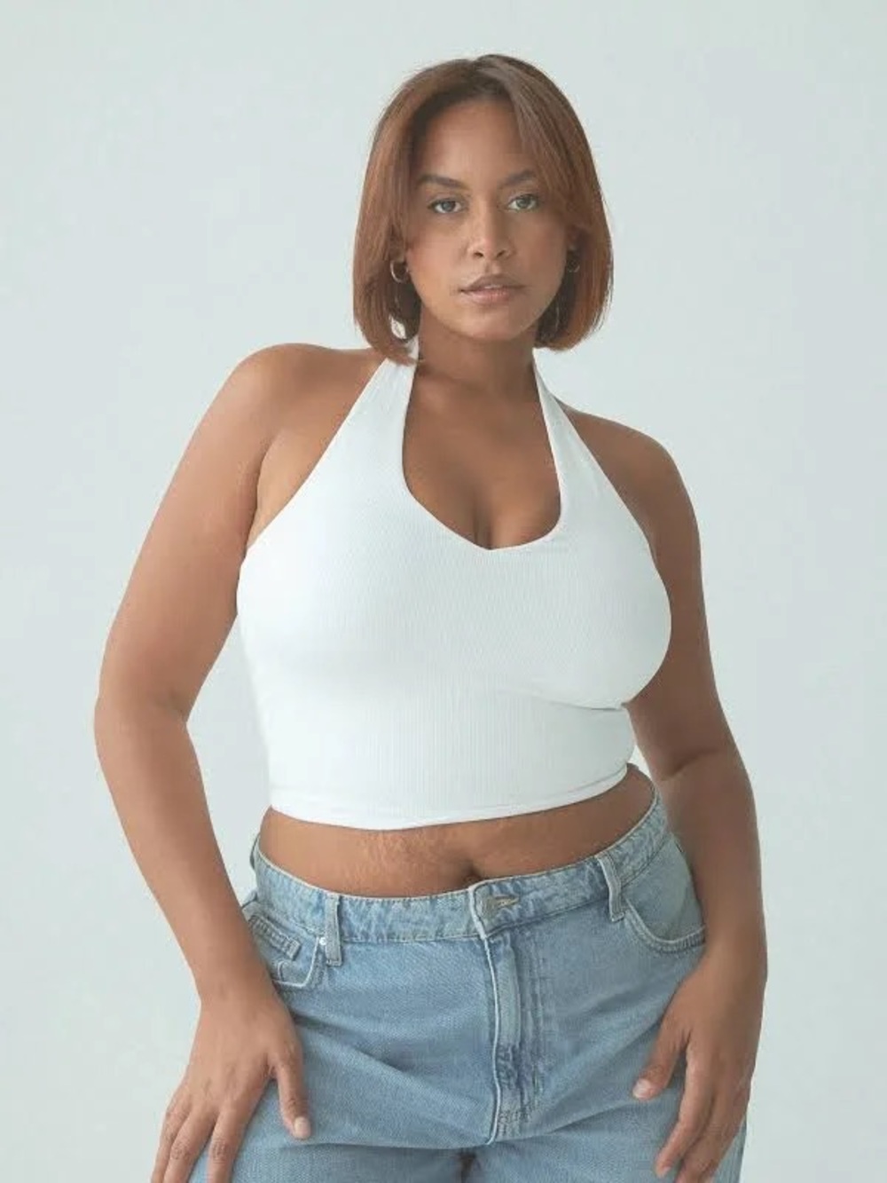Klassy network halter brami white crop tank built in bra XL NWT